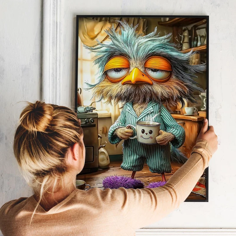 5D Diamond Painting – Morgenmuffel-Eule mit Kaffeetasse