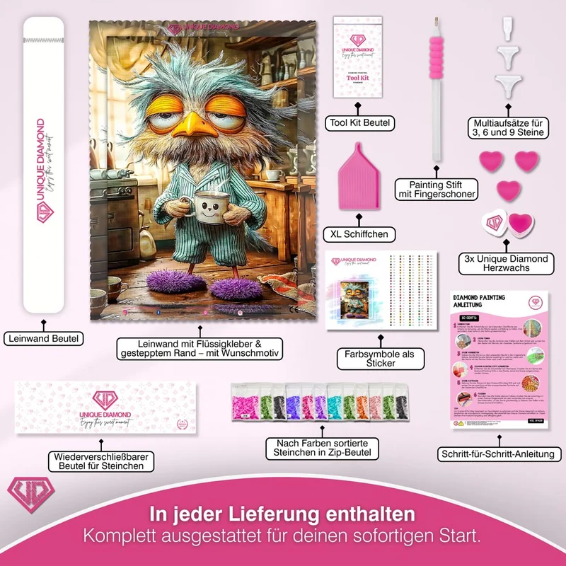 5D Diamond Painting – Morgenmuffel-Eule mit Kaffeetasse