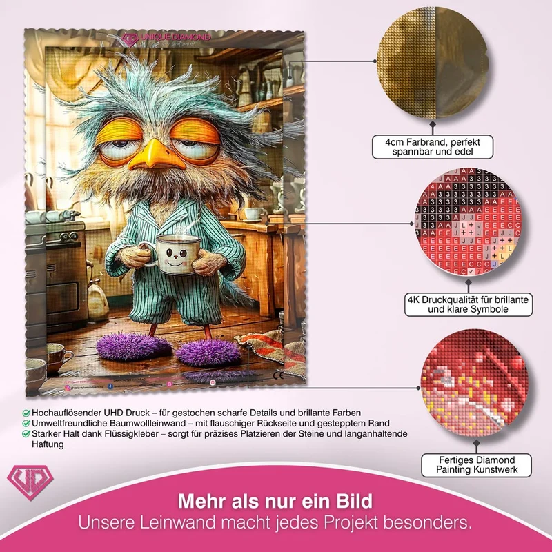 5D Diamond Painting – Morgenmuffel-Eule mit Kaffeetasse