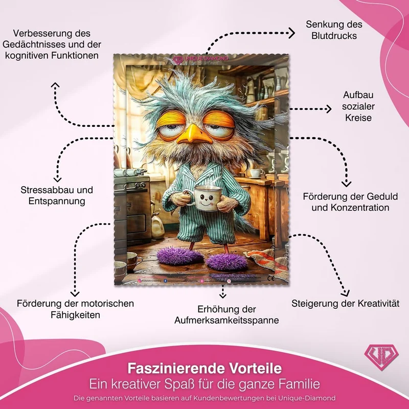 5D Diamond Painting – Morgenmuffel-Eule mit Kaffeetasse
