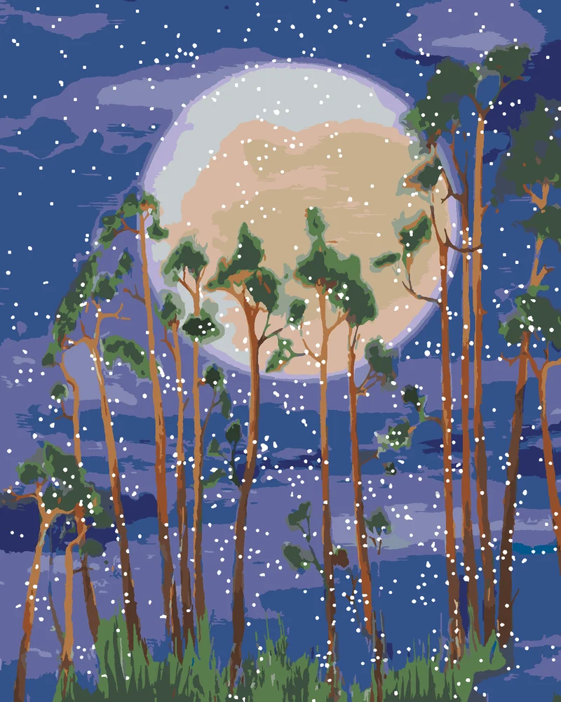 Diamond painting - MOND HINTER DEN BÄUMEN IM WALD