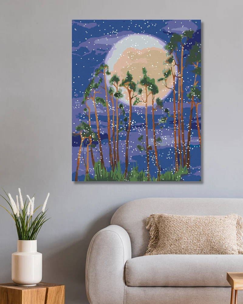 Diamond painting - MOND HINTER DEN BÄUMEN IM WALD