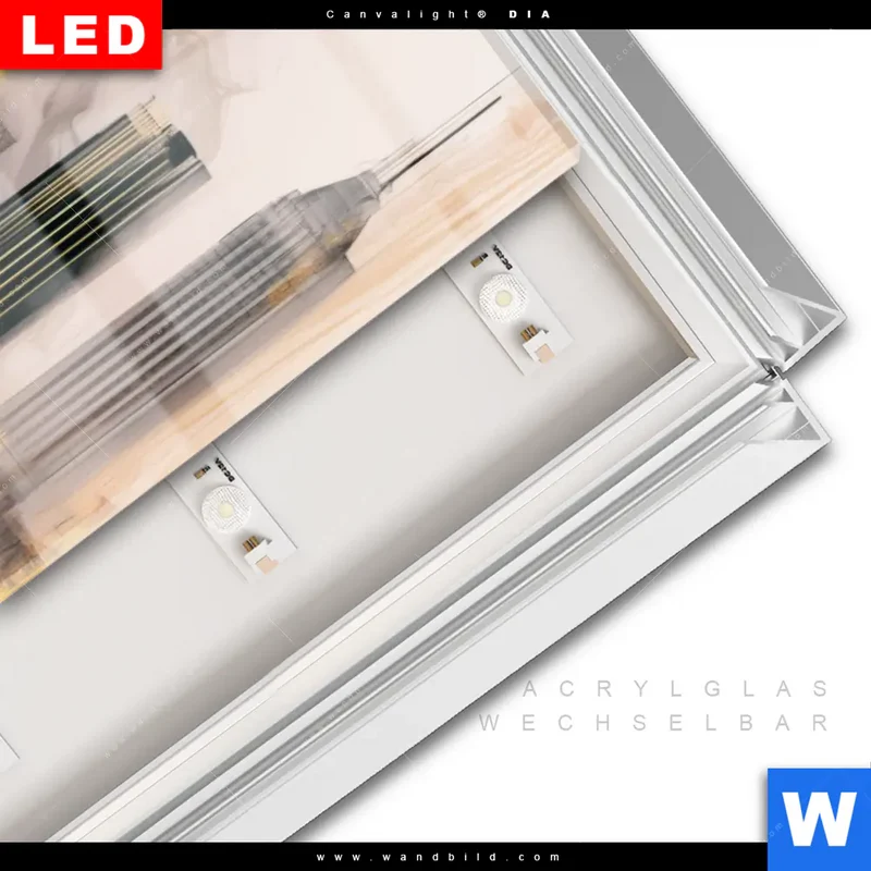 Leuchtbild Acrylglas Canvalight® DIA | Metropole im Morgenlicht | Schmal