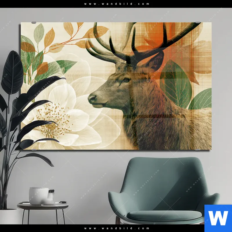 Acrylglasbild | Hirsch - Waldkönig in Herbstfarben | Querformat