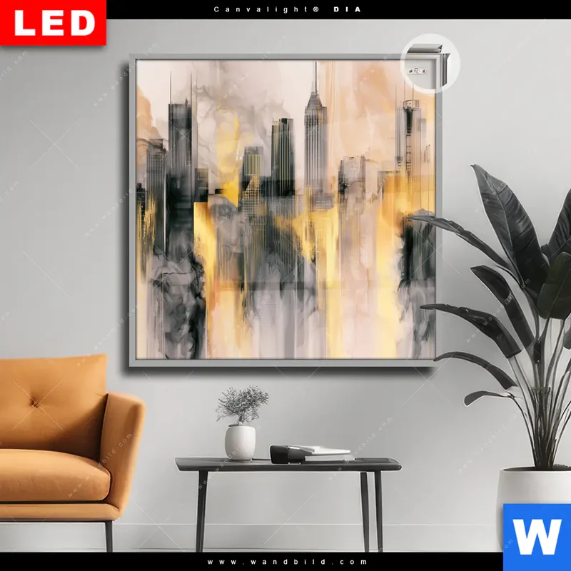 Leuchtbild Acrylglas Canvalight® DIA | Metropole im Morgenlicht | Quadrat