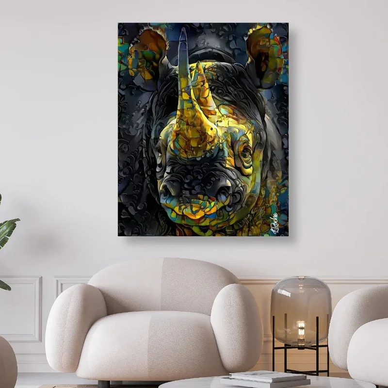 Nashorn mit goldenen Horn Abstrakt - 5D DIY Diamond Painting