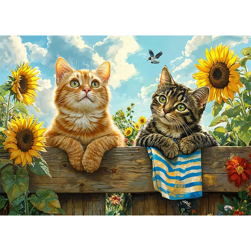 5D Diamond Painting – Katzen im Sonnenblumenfeld