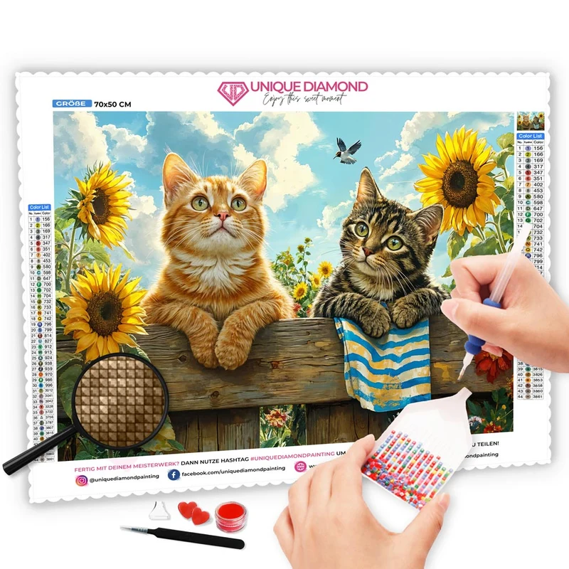 5D Diamond Painting – Katzen im Sonnenblumenfeld