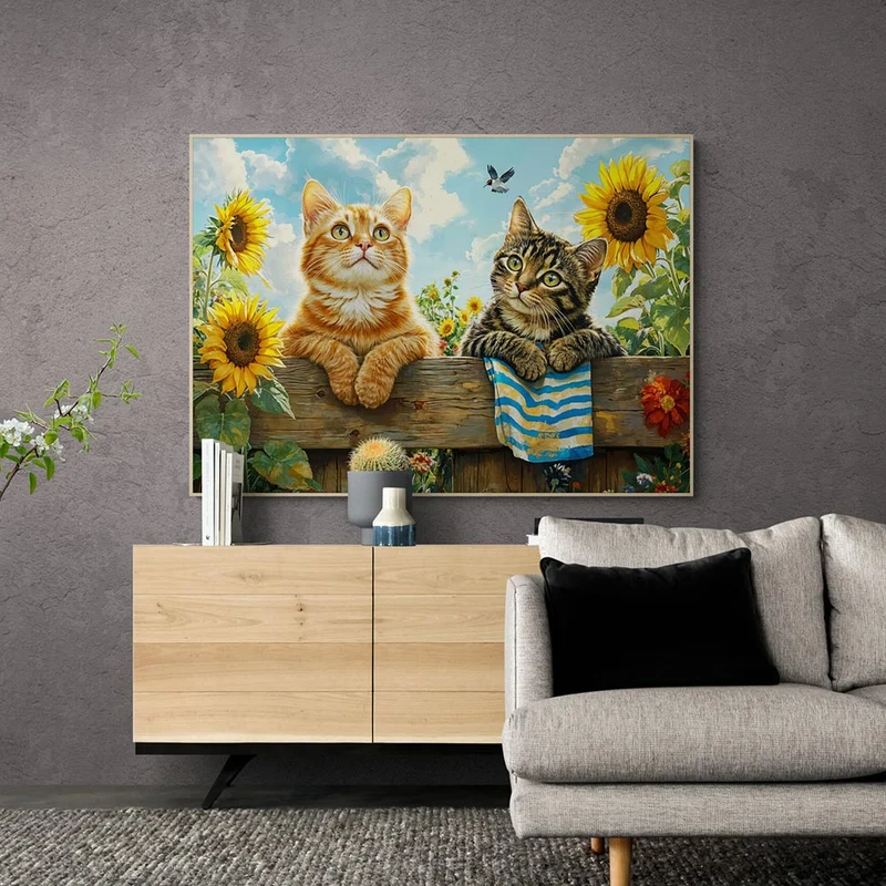 5D Diamond Painting – Katzen im Sonnenblumenfeld