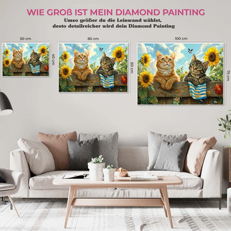 5D Diamond Painting – Katzen im Sonnenblumenfeld