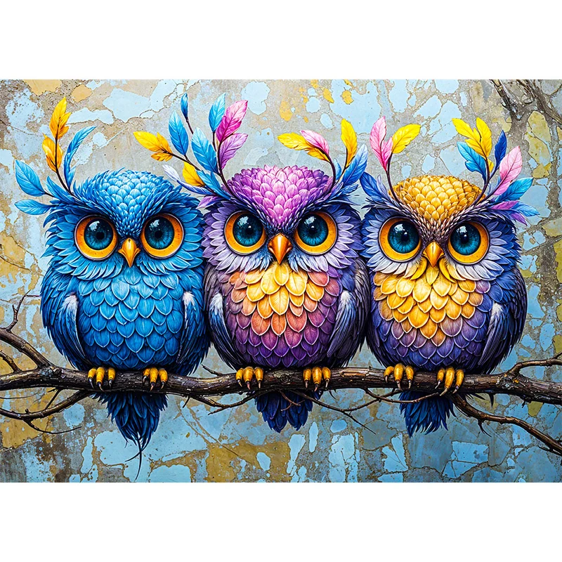 5D Diamond Painting – Farbenfrohe Eulen