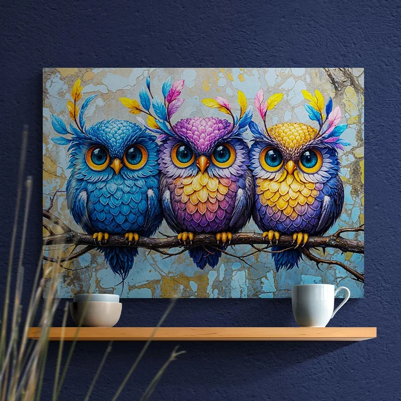 5D Diamond Painting – Farbenfrohe Eulen