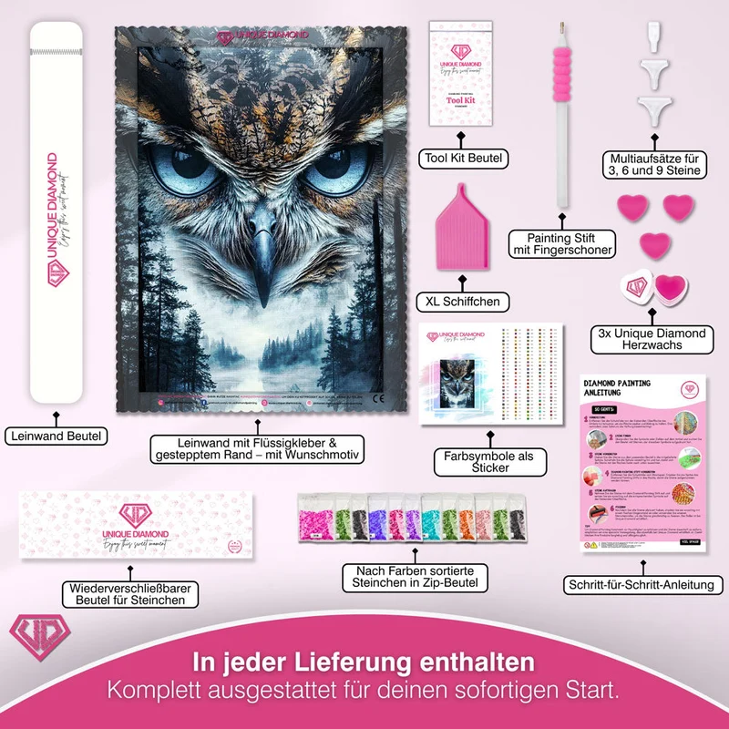 5D Diamond Painting – Mystische Eule im Nebelwald