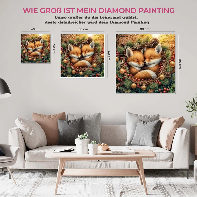 5D Diamond Painting – Zwei Fuchsjunge im Winterkranz