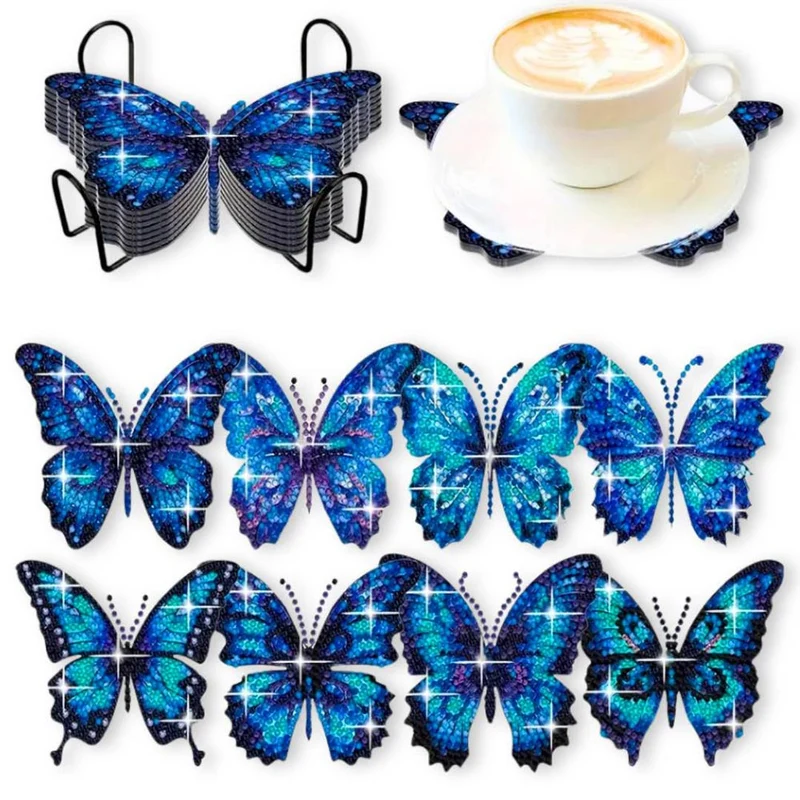 Diamond Painting Untersetzer - Blaue Schmetterlinge