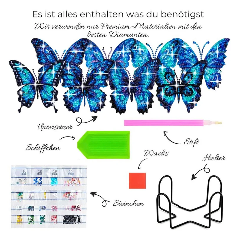 Diamond Painting Untersetzer - Blaue Schmetterlinge