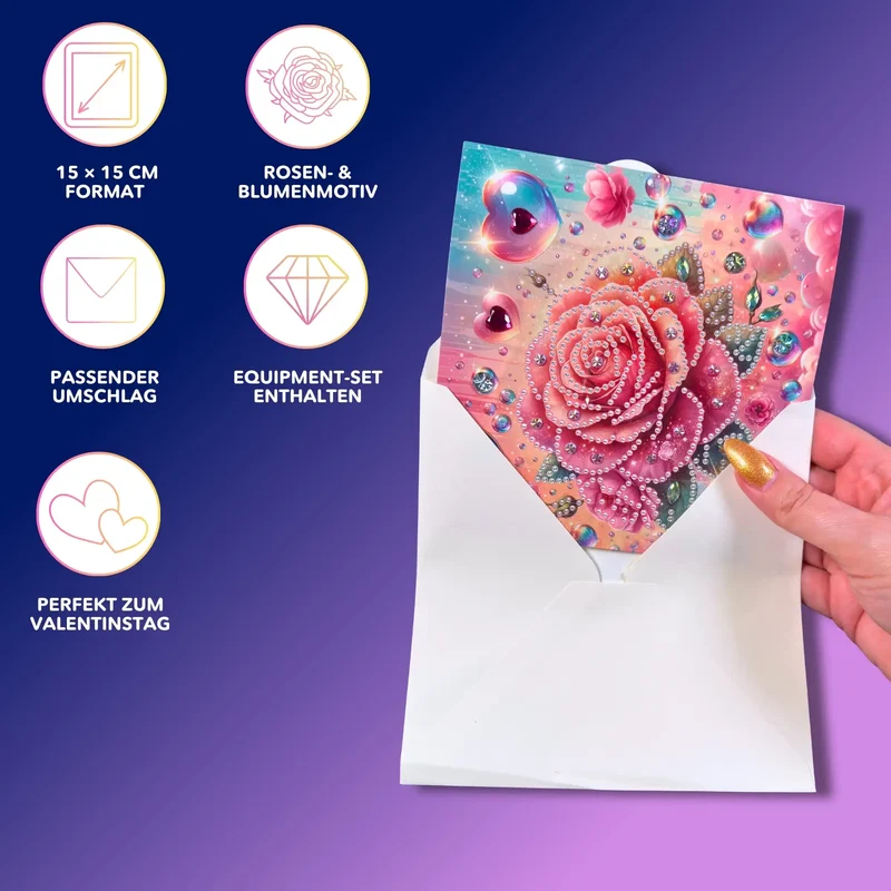 Diamond Painting Geschenkkarte Rose