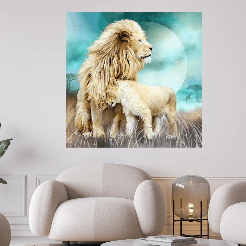 Löwe mit seinem Jungen - 5D DIY Diamond Painting