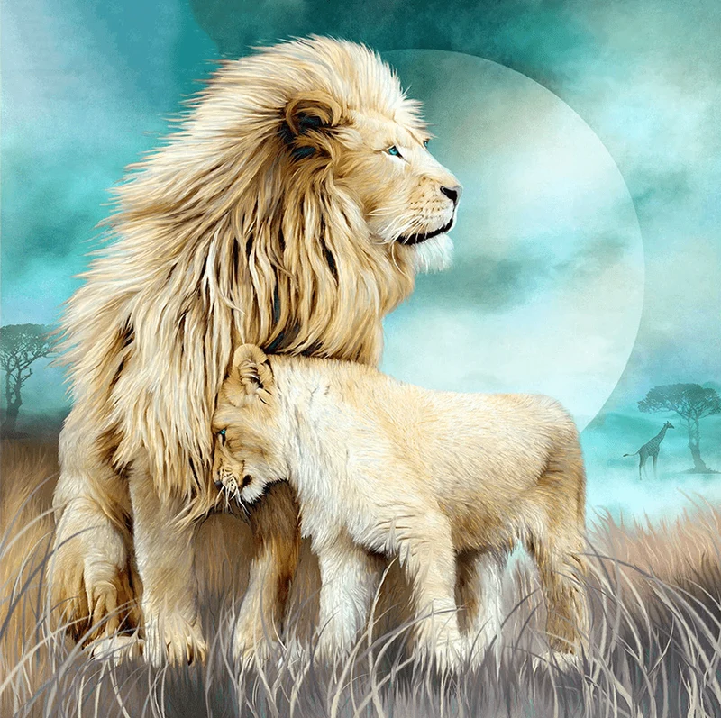 Löwe mit seinem Jungen - 5D DIY Diamond Painting