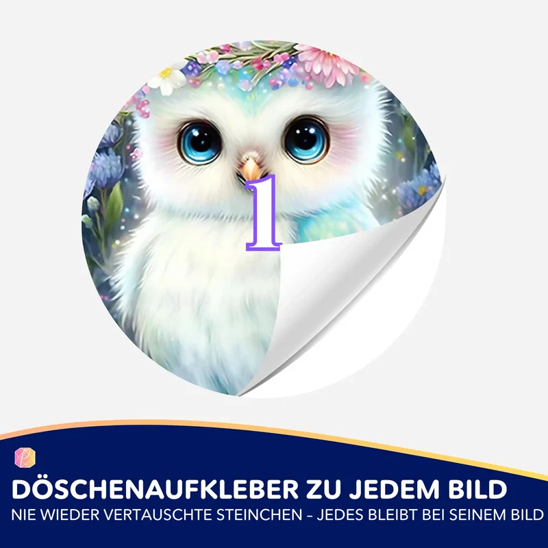 Döschenaufkleber - Eule im Blumenmeer