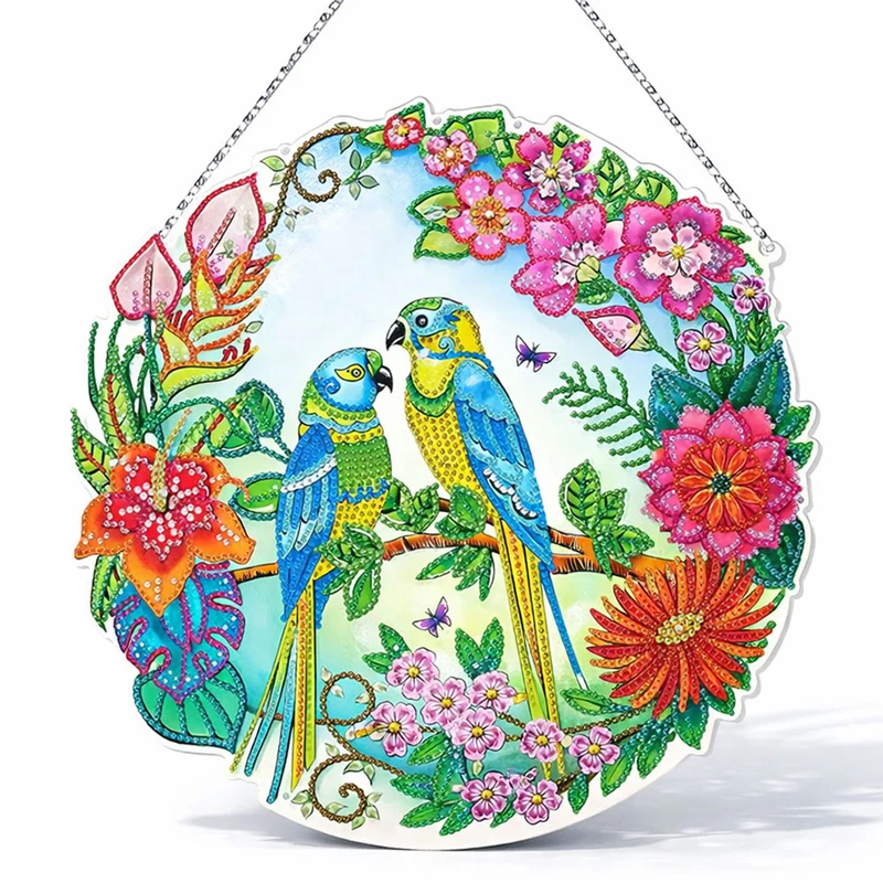 5D Diamond Painting Türanhänger Vögel mit LED und Anhänger