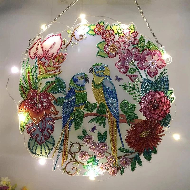 5D Diamond Painting Türanhänger Vögel mit LED und Anhänger