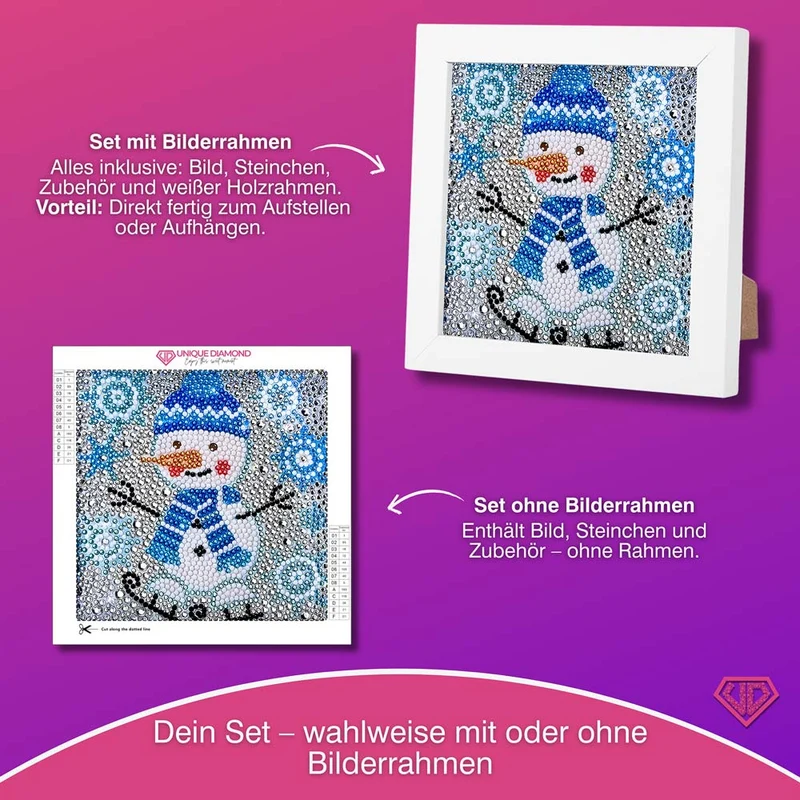 5D Diamond Painting Schneemann Flocki mit Strasssteinchen