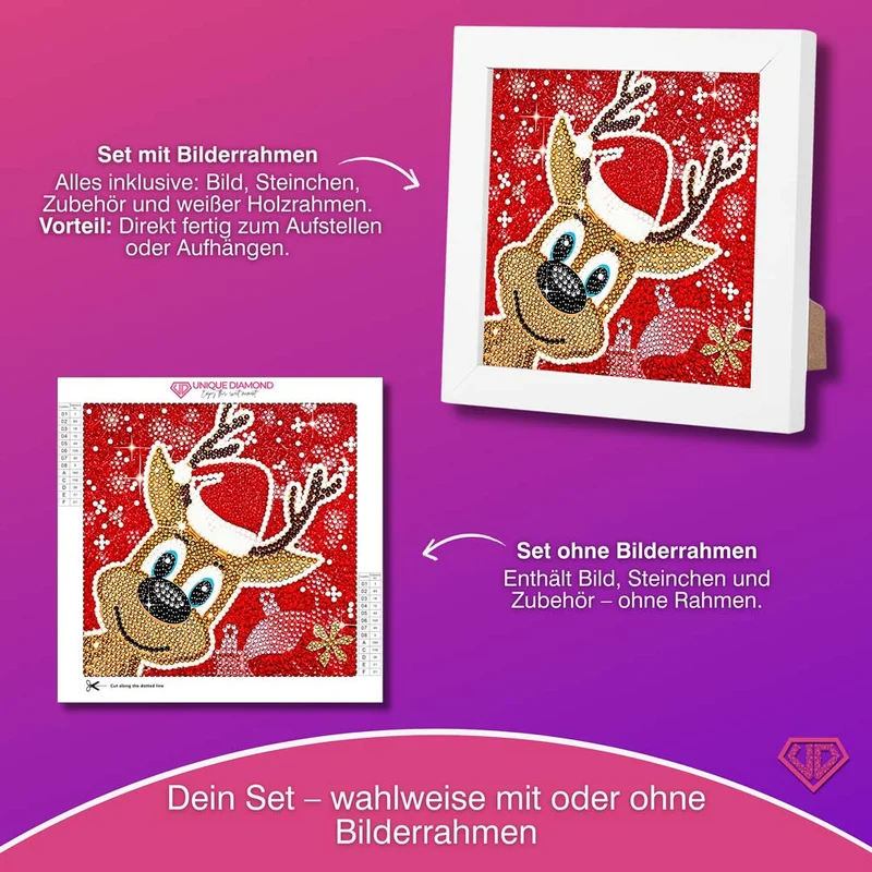 5D Diamond Painting Rentier Rudi mit Strasssteinchen