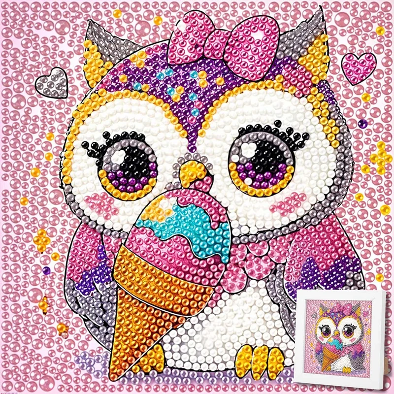 5D Diamond Painting Eule und Eis mit Strasssteinchen