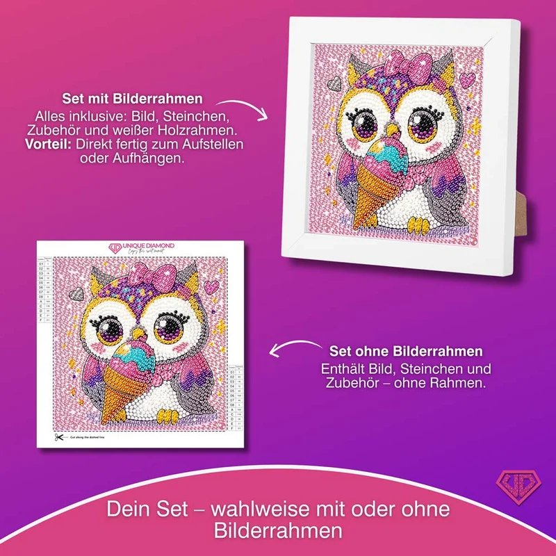 5D Diamond Painting Eule und Eis mit Strasssteinchen