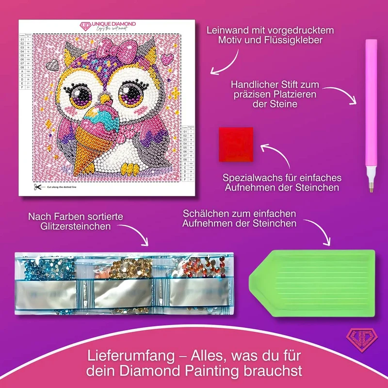 5D Diamond Painting Eule und Eis mit Strasssteinchen