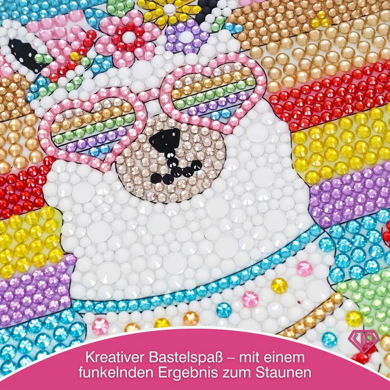 5D Diamond Painting Party-Alpaka Coco mit Strasssteinchen