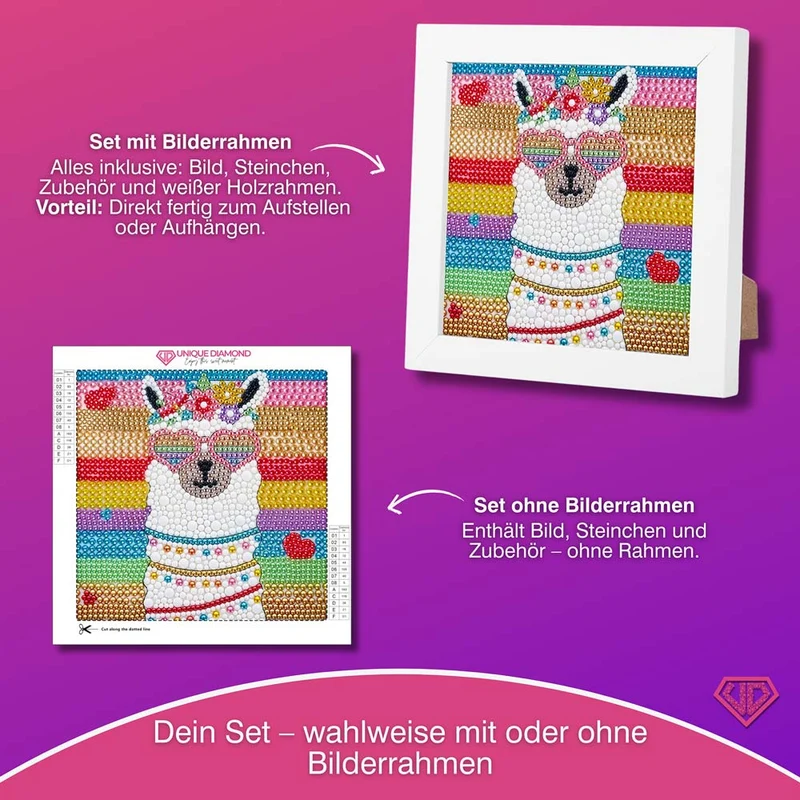 5D Diamond Painting Party-Alpaka Coco mit Strasssteinchen