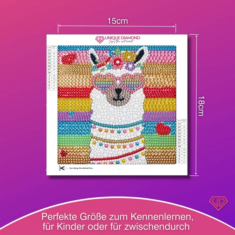 5D Diamond Painting Party-Alpaka Coco mit Strasssteinchen