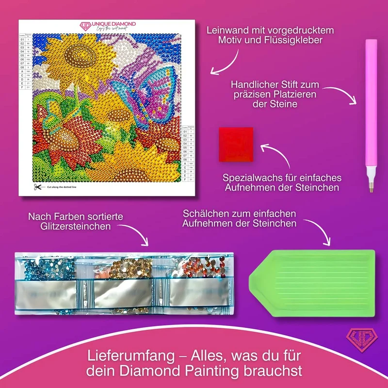 5D Diamond Painting Schmetterlingswiese Solea mit Strasssteine