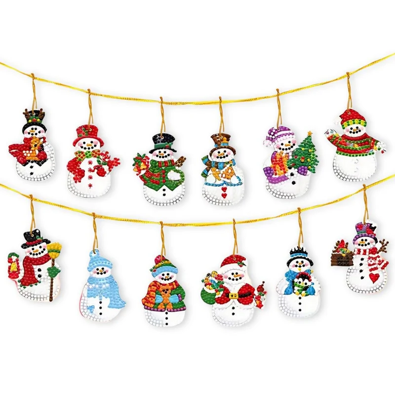 Diamond Painting Weihnachtsbaum Anhänger Schneemänner 12st Set