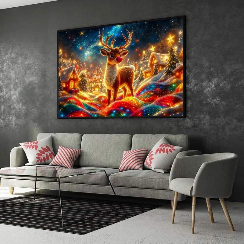 5D Diamond Painting – Weihnachtlicher Rudolph mit funkelnder Lichterbahn