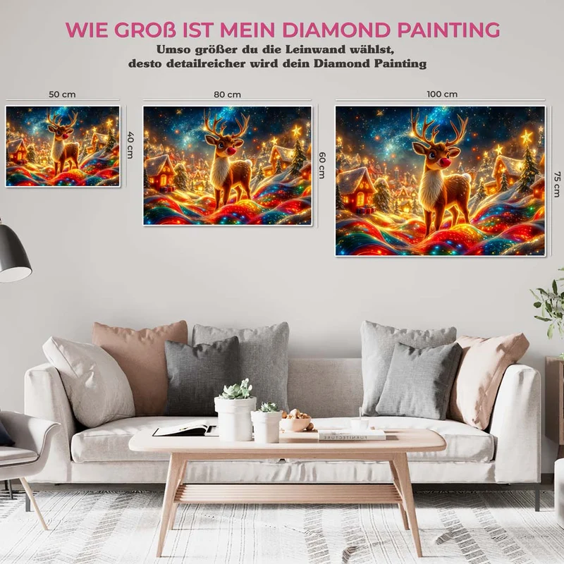 5D Diamond Painting – Weihnachtlicher Rudolph mit funkelnder Lichterbahn