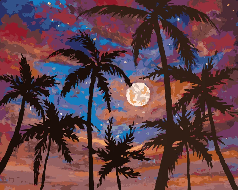 Diamond painting - MOND ZWISCHEN DEN PALMEN
