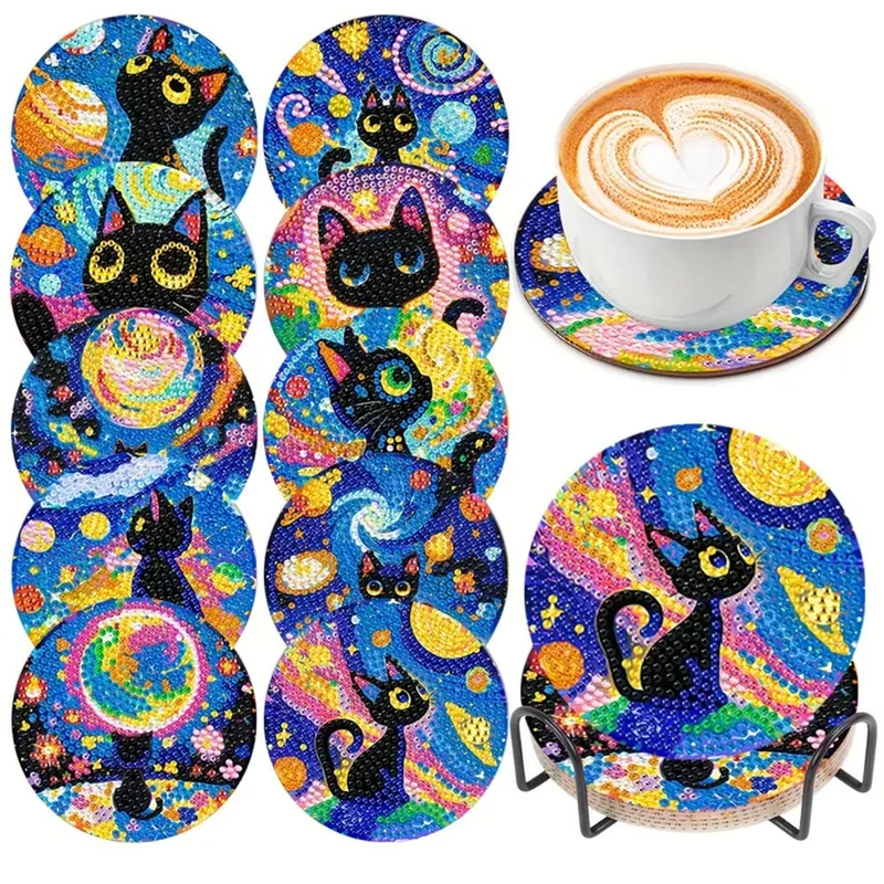 5D Diamond Painting Untersetzer – Galaktische Katzen
