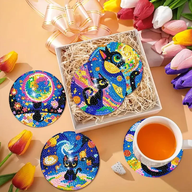 5D Diamond Painting Untersetzer – Galaktische Katzen