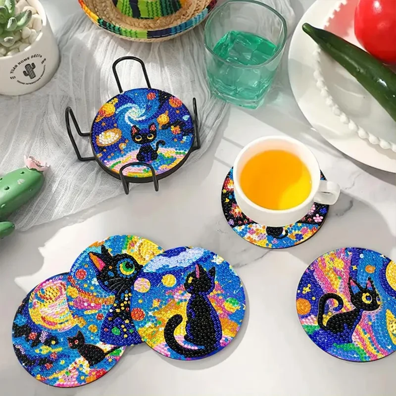 5D Diamond Painting Untersetzer – Galaktische Katzen