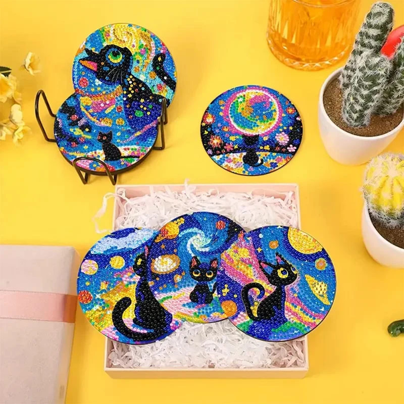 5D Diamond Painting Untersetzer – Galaktische Katzen