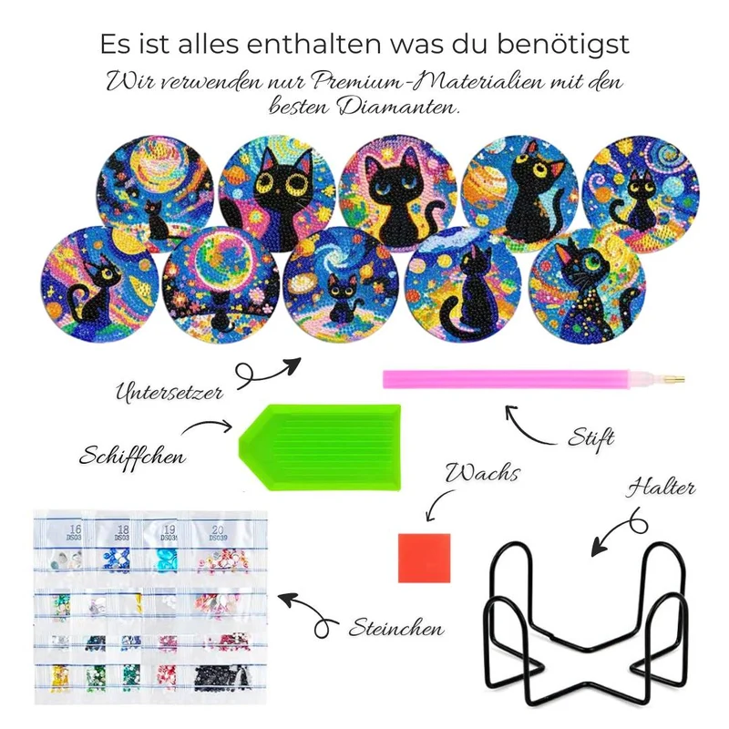 5D Diamond Painting Untersetzer – Galaktische Katzen