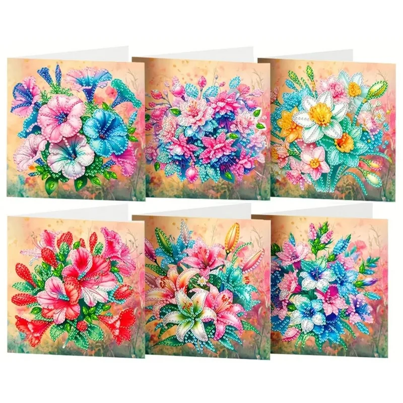 5D Diamond Painting Grußkarten – Blumenpracht 6 Stück