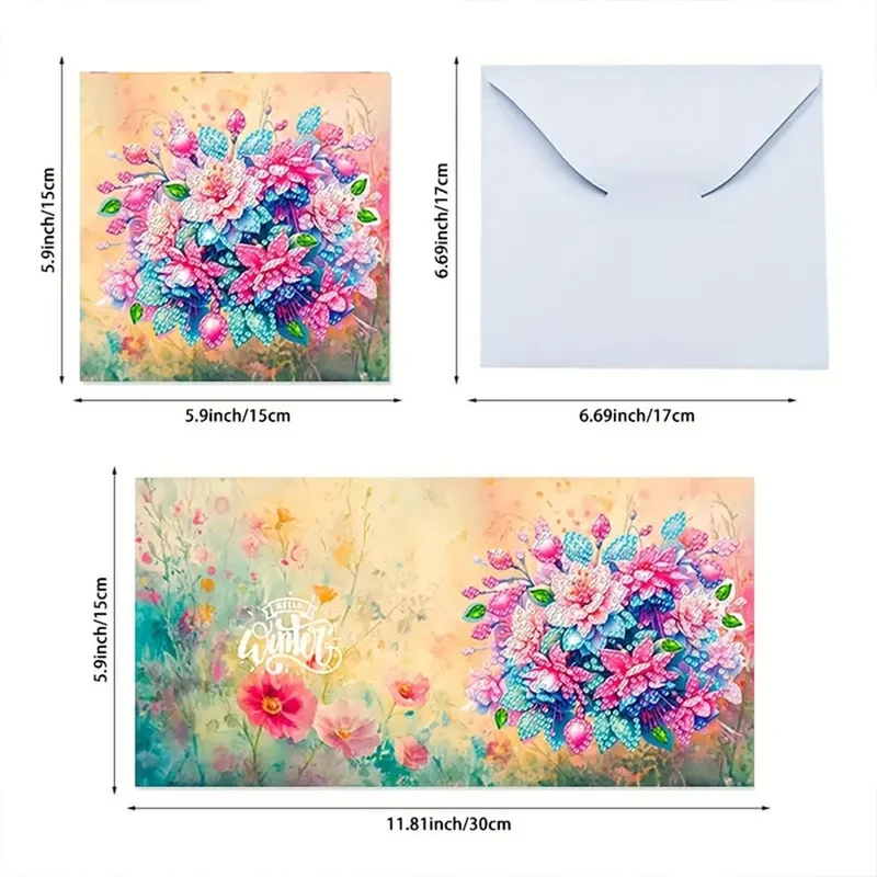 5D Diamond Painting Grußkarten – Blumenpracht 6 Stück