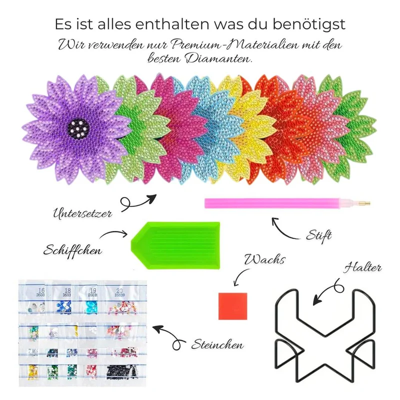 5D Diamond Painting Untersetzer – Bunte Blumen