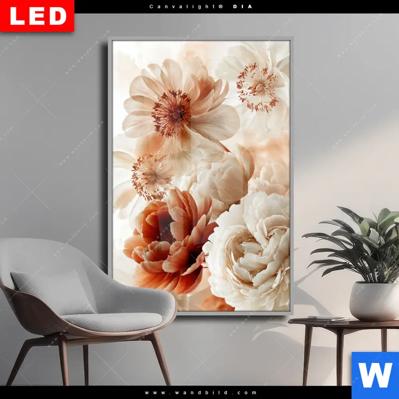 Wechselmotiv Acrylglas Canvalight® DIA | Pfingstrosen im Morgenlicht | Hochformat