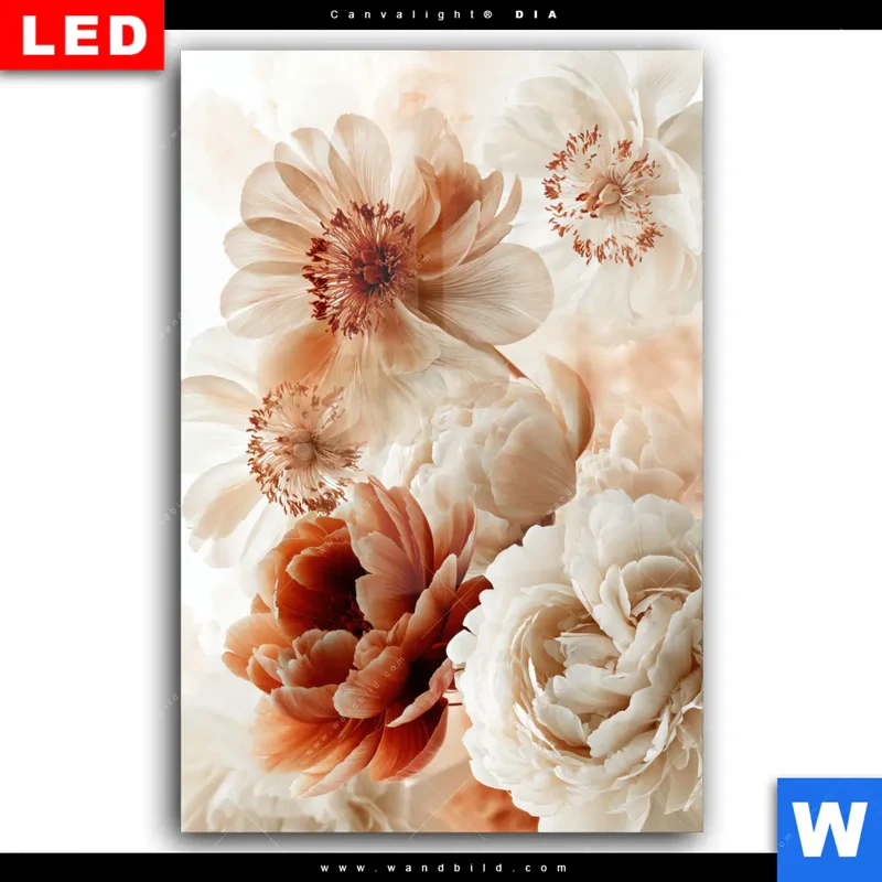 Wechselmotiv Acrylglas Canvalight® DIA | Pfingstrosen im Morgenlicht | Hochformat