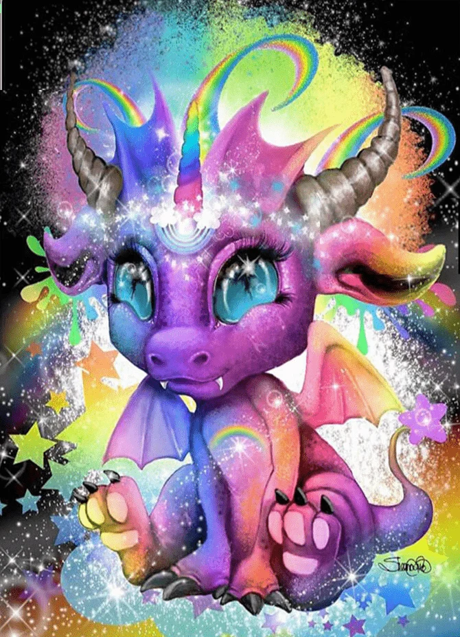 Kleiner bunter Drache - 5D DIY Diamond Painting